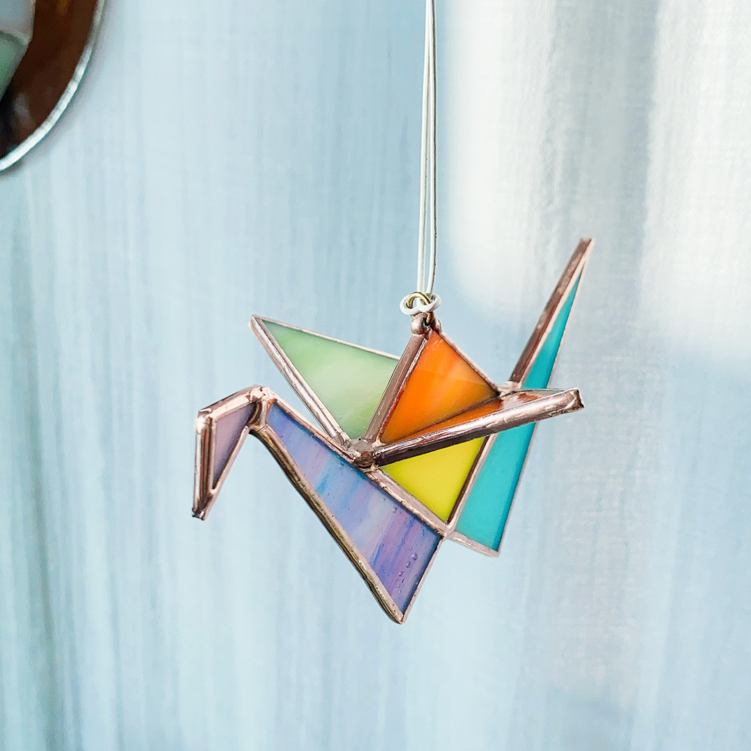 Stained Glass Paper Crane/Paper Airplane Colorful Suncatcher