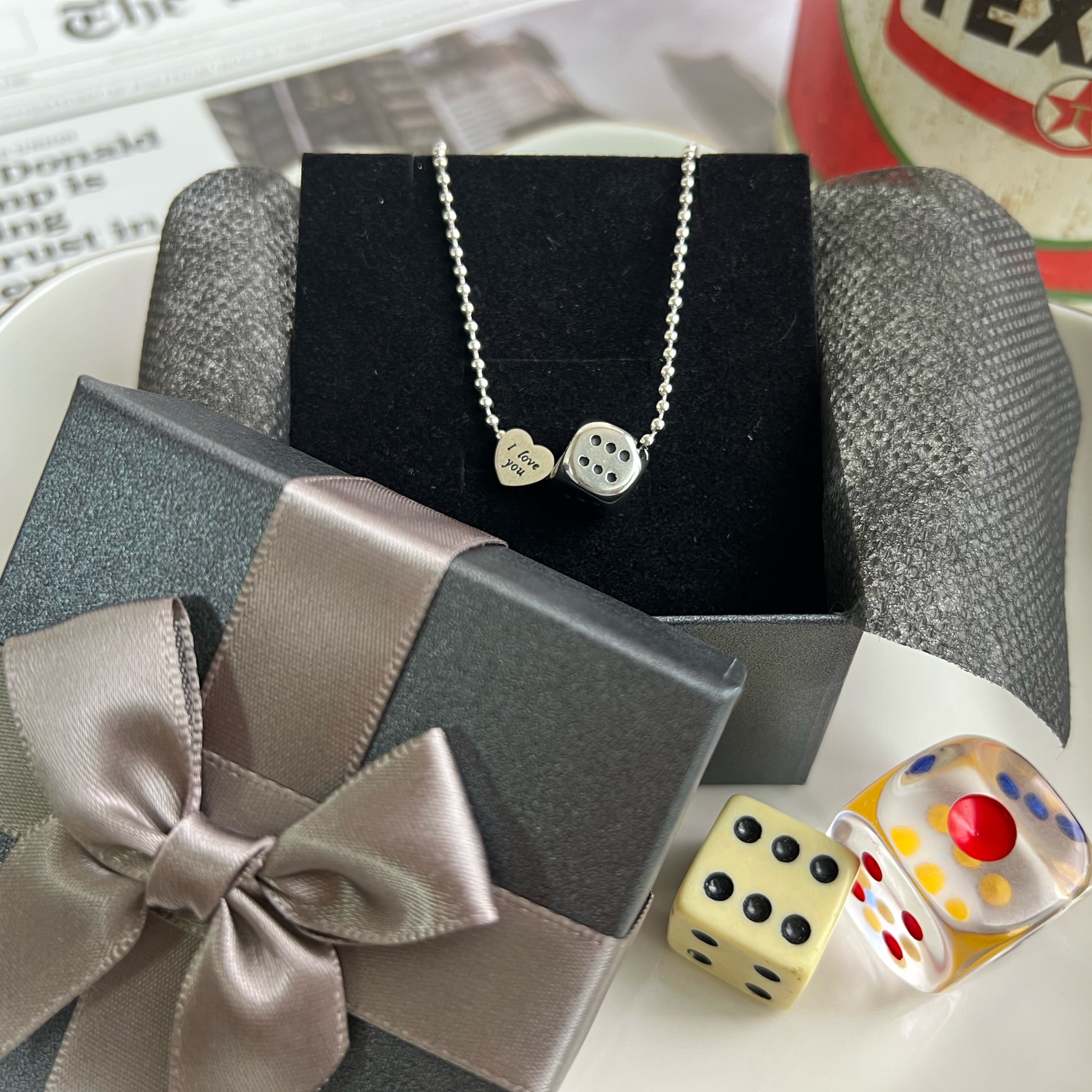 주사위 하트 써지컬스틸 볼체인 목걸이 | 아이디어스