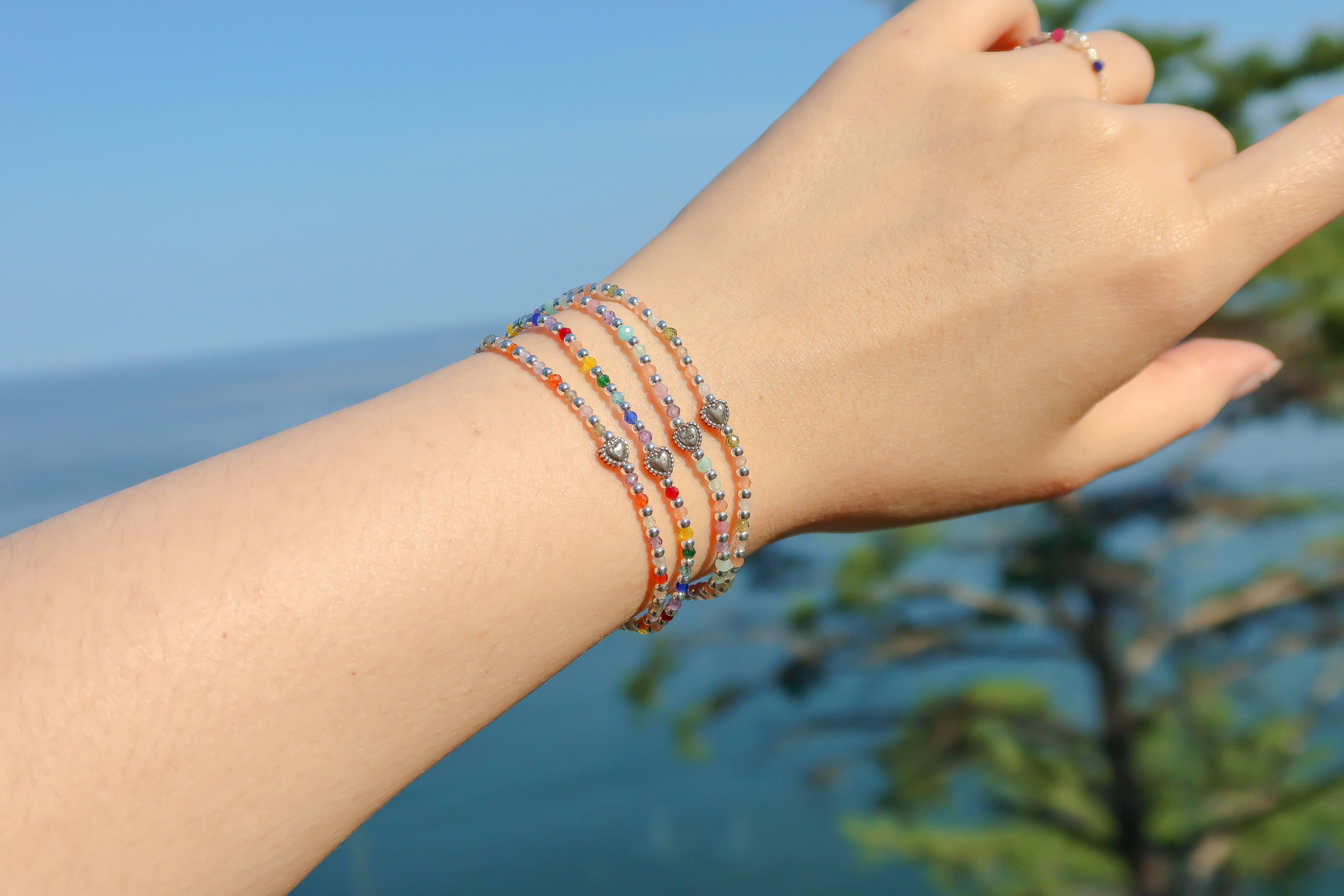 🌈 4컬러 무지개 925실버 원석 비즈팔찌 | 아이디어스