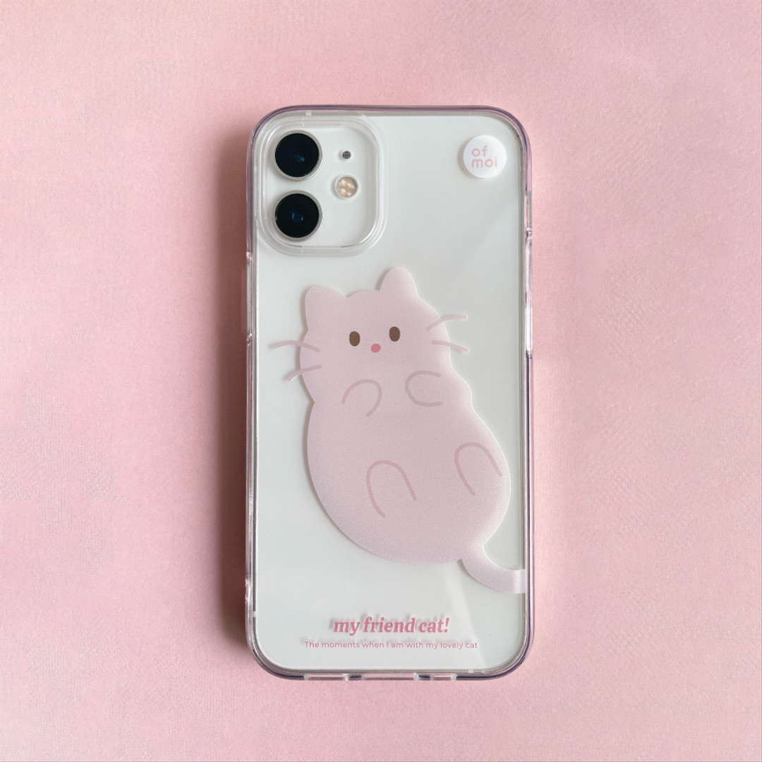 pink cat hard clear phone case
