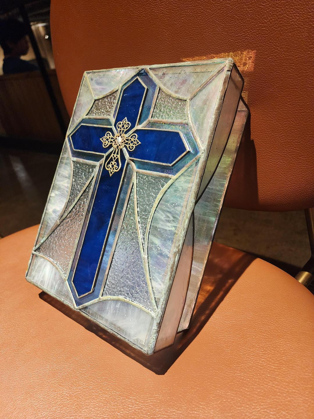 [ an award-winning artist ] Trinity Blue Jewelry Box. Stained Glass ...