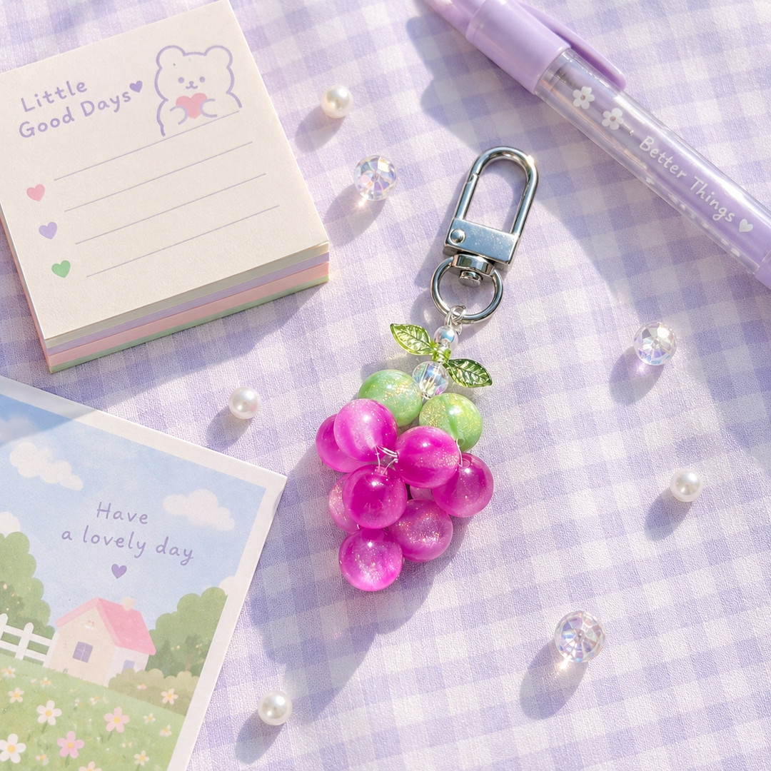 Handmade UV Color-Changing Grape Beaded Keychain | idus