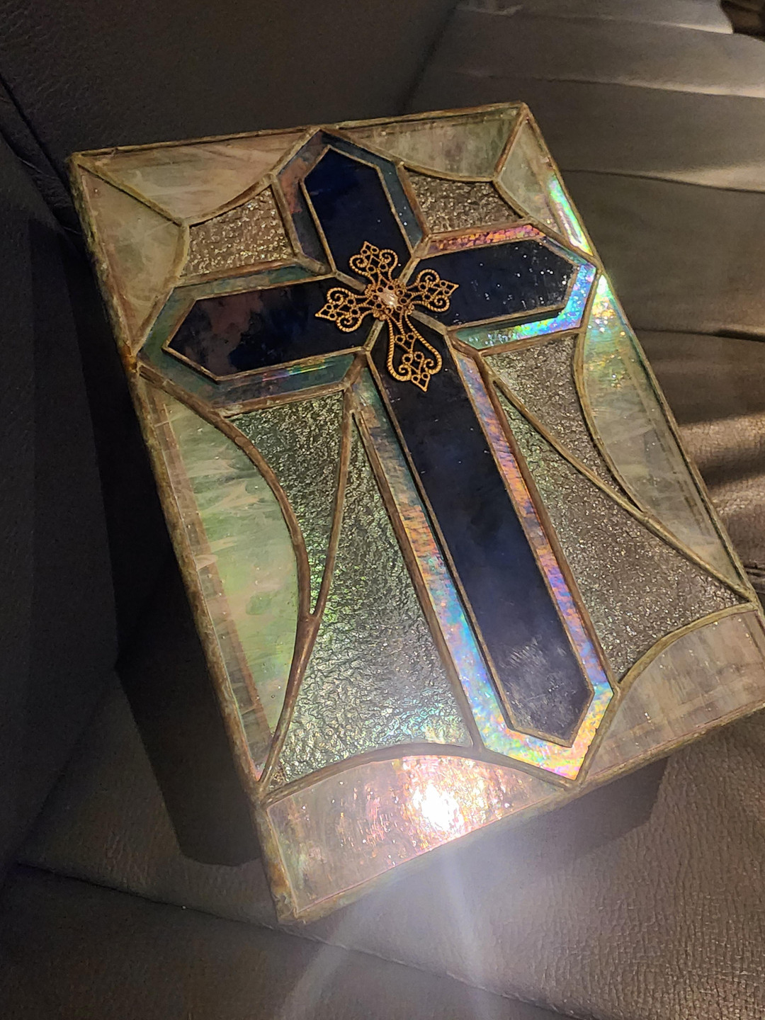 [ an award-winning artist ] Trinity Blue Jewelry Box. Stained Glass ...