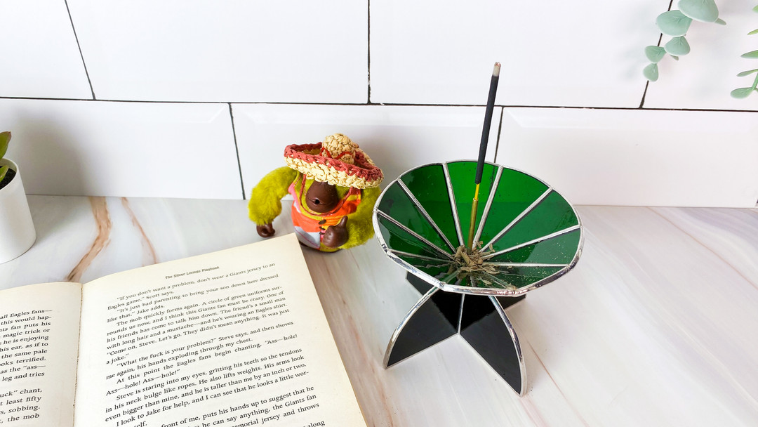 Green & Black StainedGlass Incense Holder