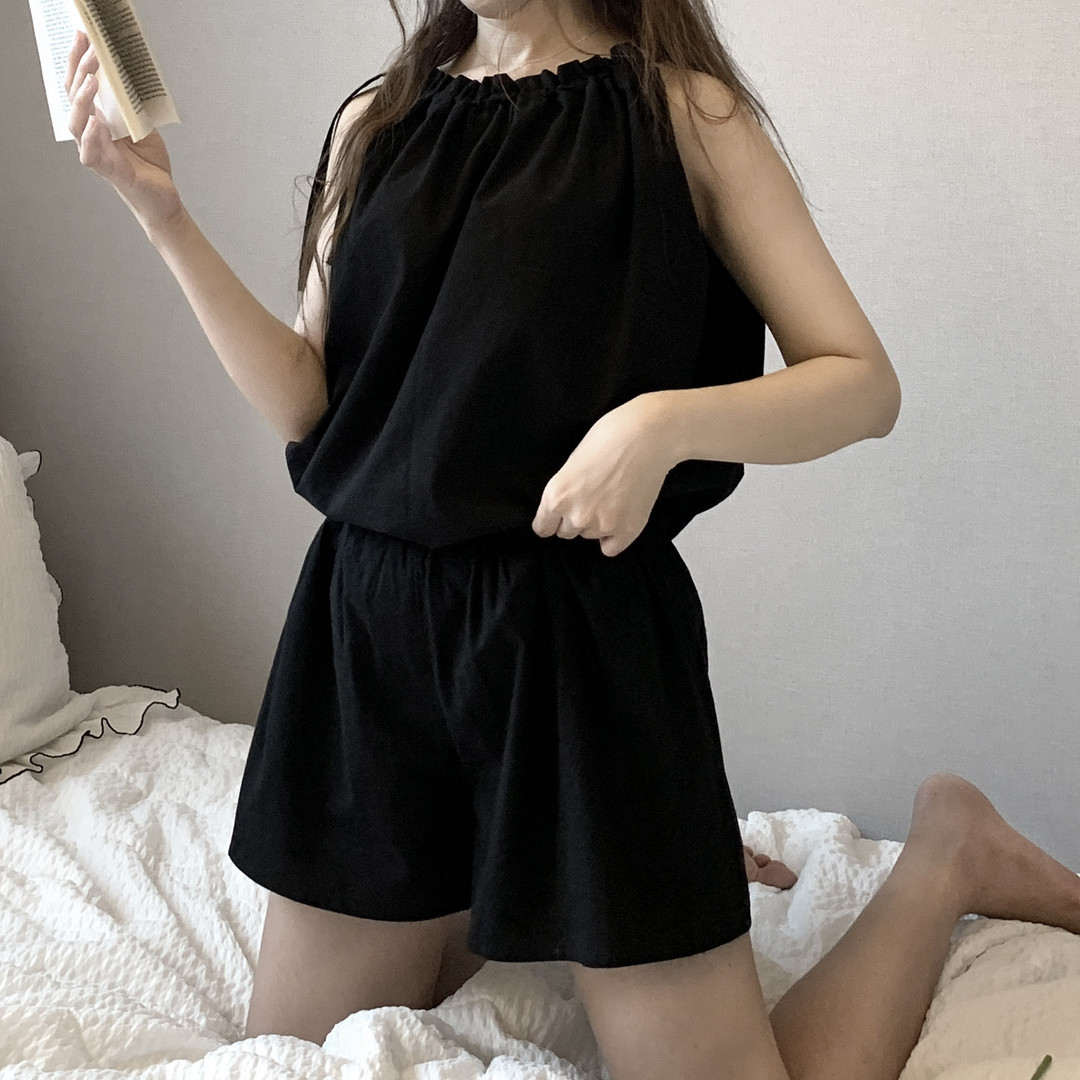 Black unisex pure cotton shorts pajamas