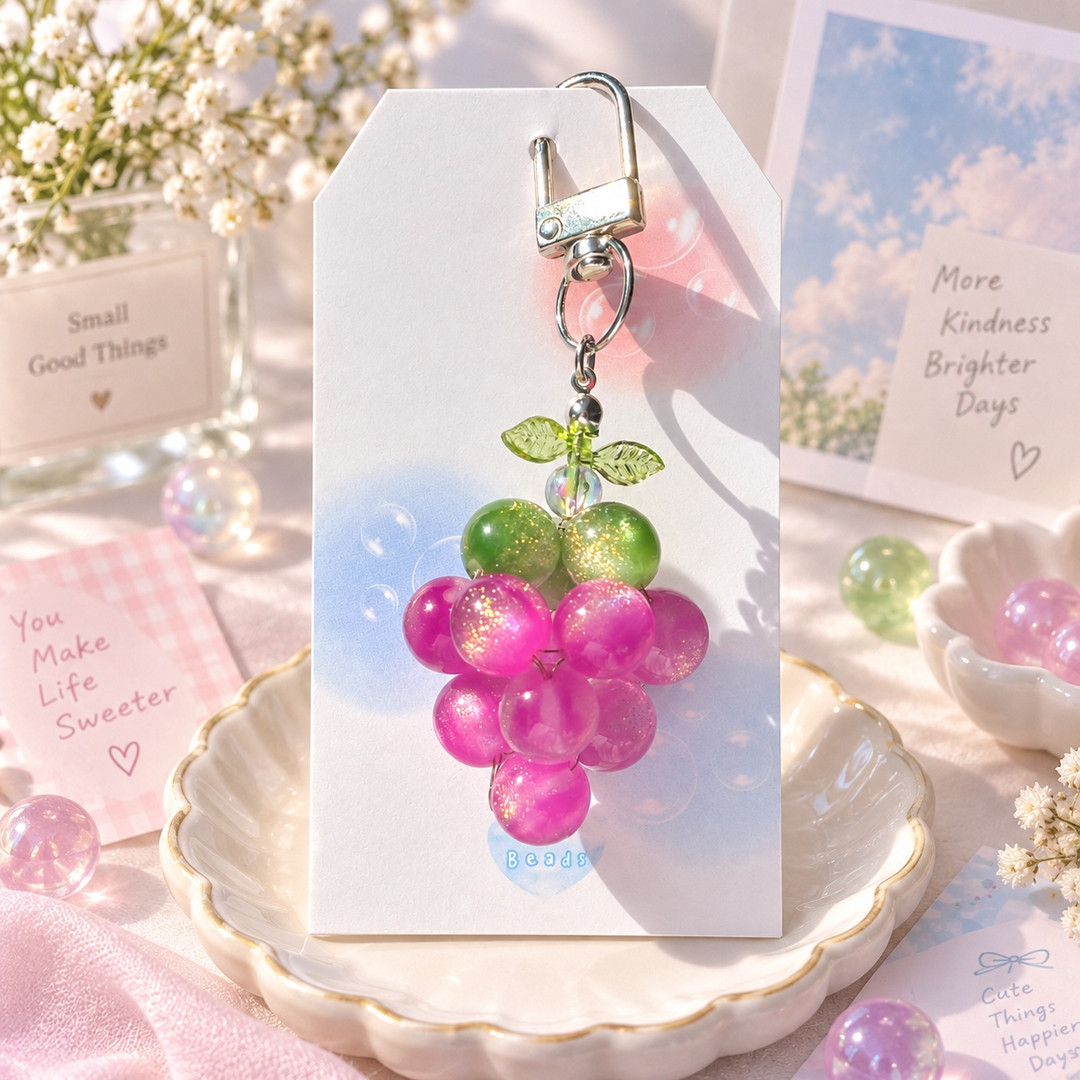 Handmade UV Color-Changing Grape Beaded Keychain | idus