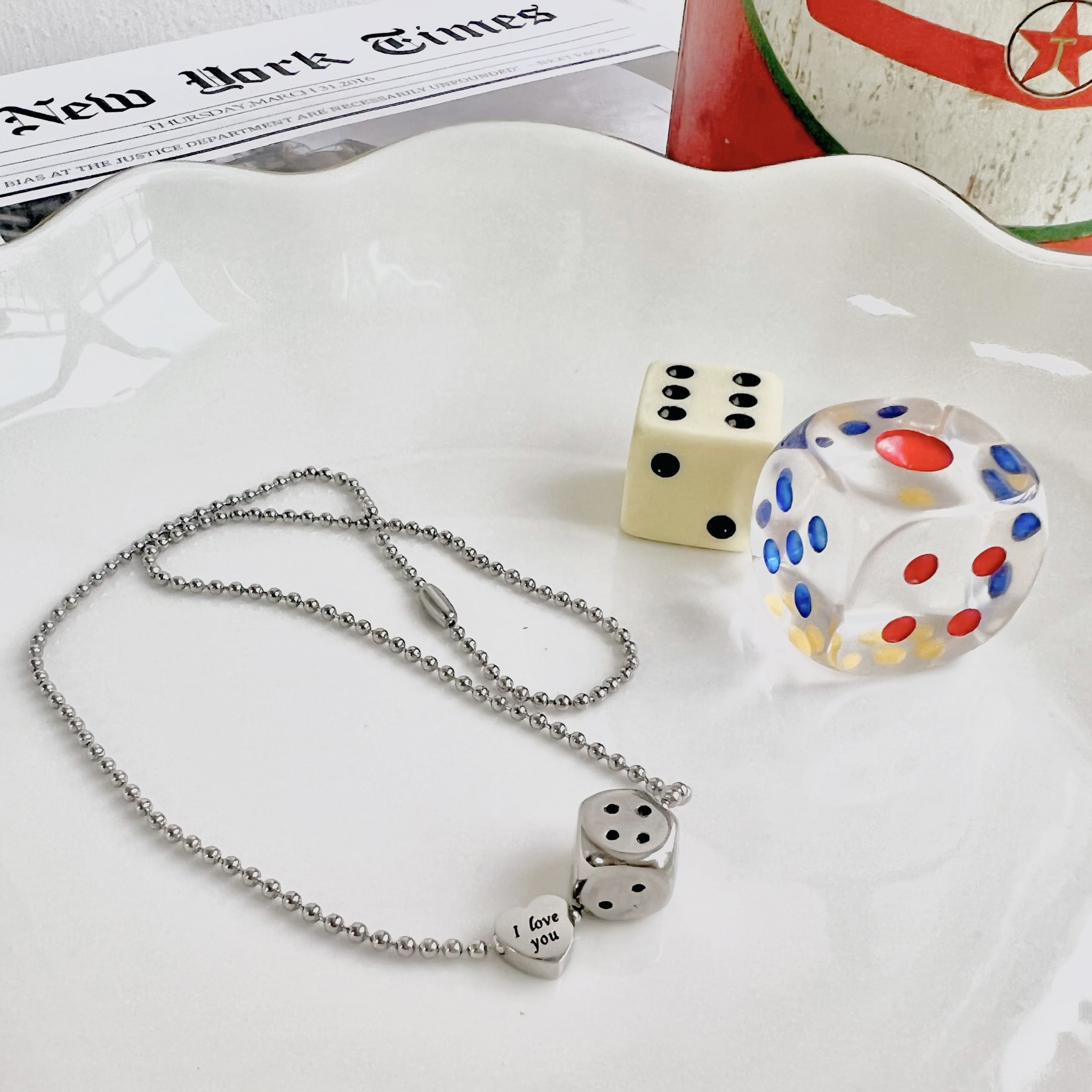 주사위 하트 써지컬스틸 볼체인 목걸이 | 아이디어스