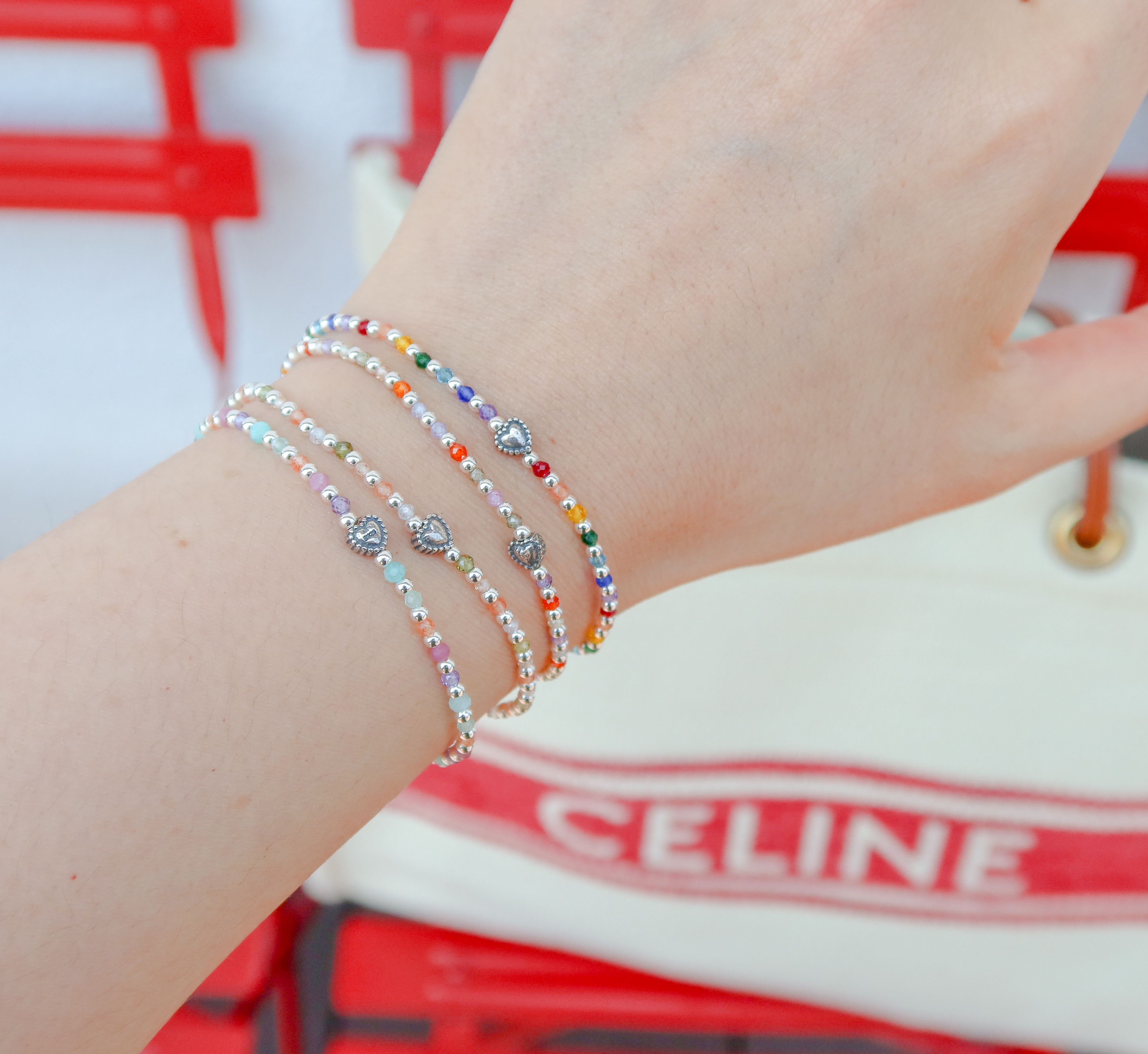 🌈 4컬러 무지개 925실버 원석 비즈팔찌 | 아이디어스