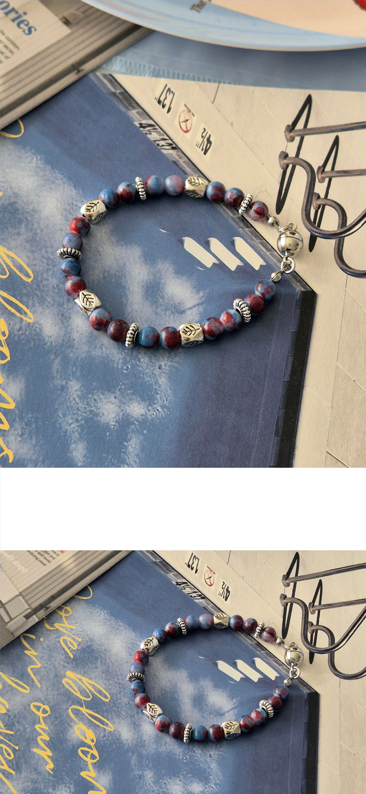 칠채옥 레드 블루 믹스 론델 장식 팔찌 행운팔찌 | 아이디어스