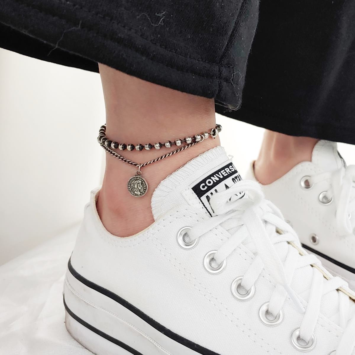 실버925 유니크 포인트 코인 두줄발찌 | 아이디어스