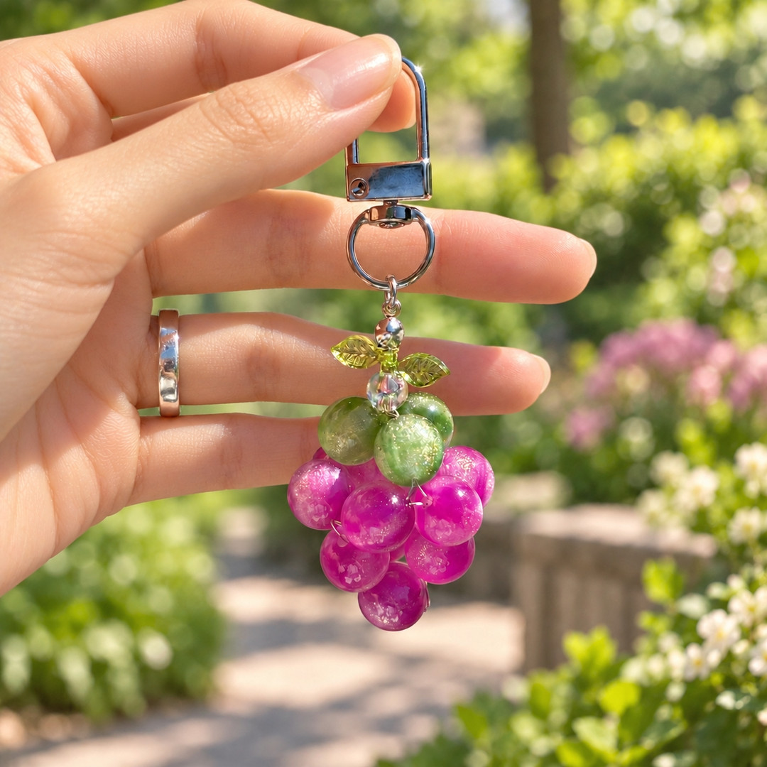 Handmade UV Color-Changing Grape Beaded Keychain | idus