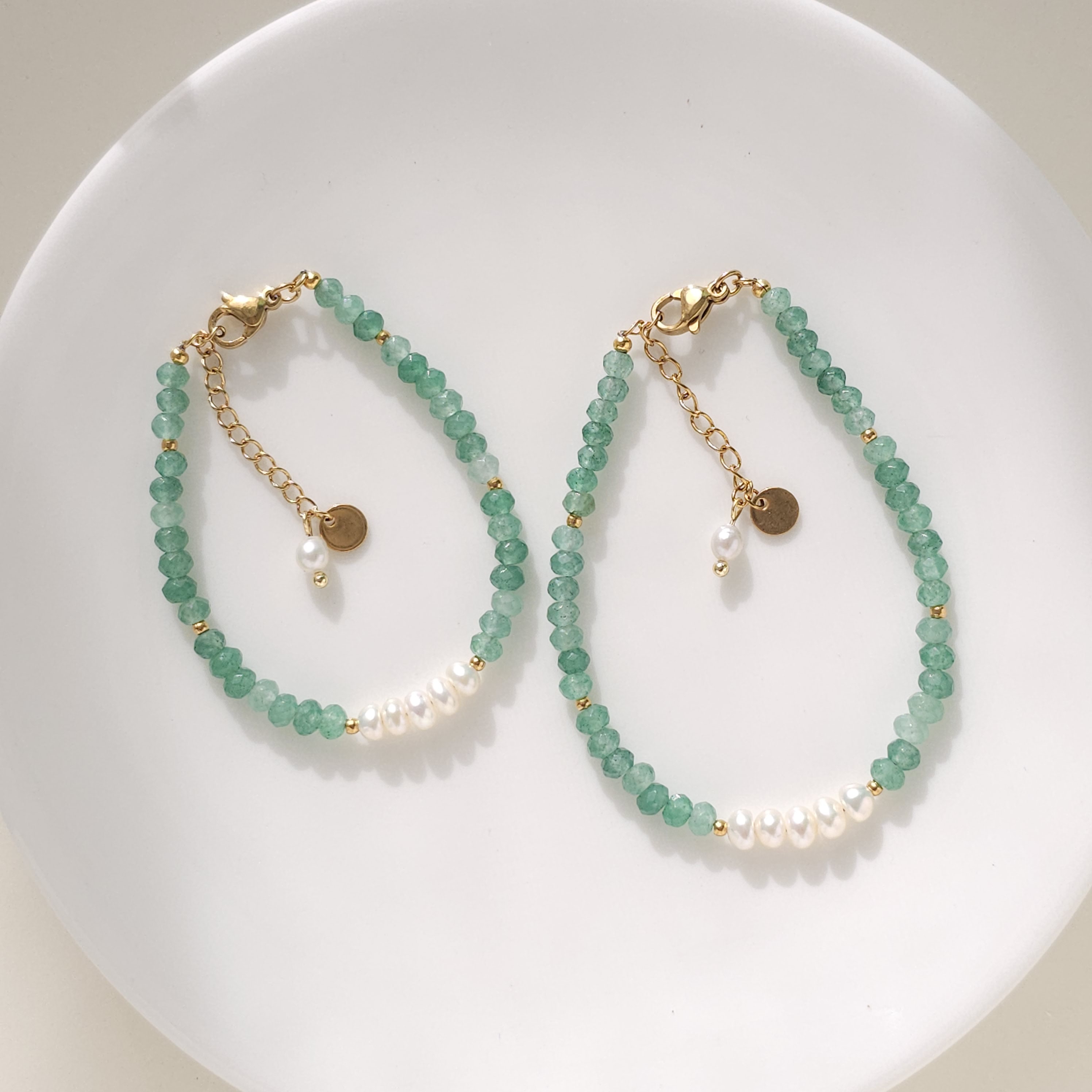 gemstone. 워터리 그린 제이드&담수진주 팔찌 | 아이디어스