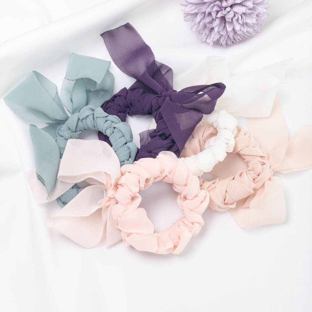 airy chiffon bow ribbon hairband handmade scrunchie | idus